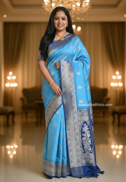Ocean blue Coimbatore soft silk saree