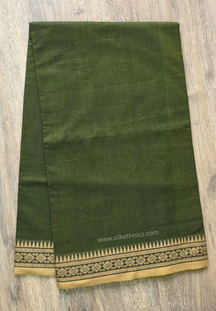 Olive Green Dhaniakhali Handloom Cotton saree ( Pre-order)