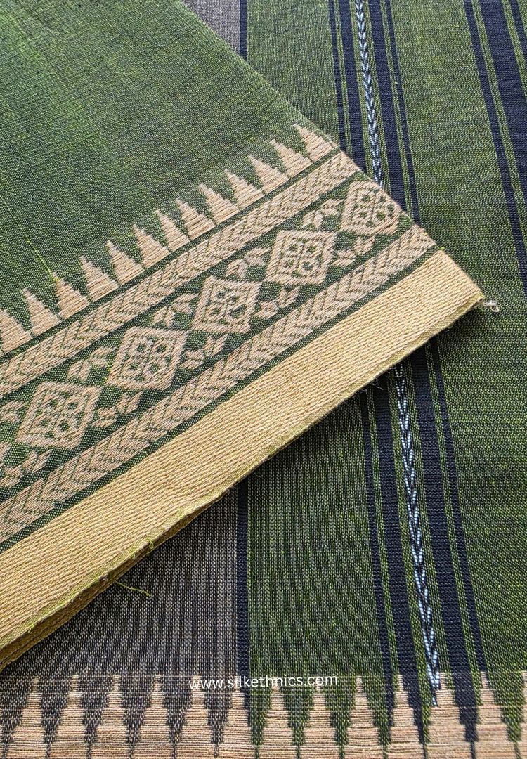 Olive Green Dhaniakhali Handloom Cotton saree ( Pre-order)
