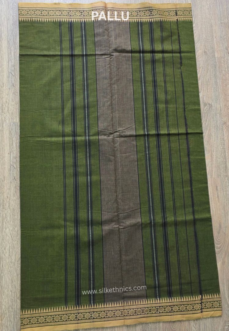 Olive Green Dhaniakhali Handloom Cotton saree ( Pre-order)