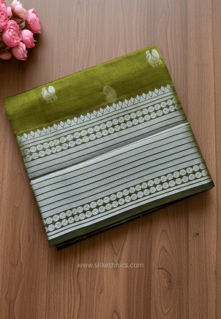 Olive Green pure Mangalagiri silk saree | Alekya Collection