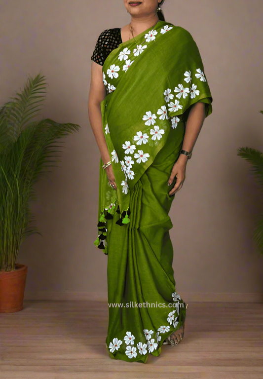 Olive green Swetha mulcotton saree
