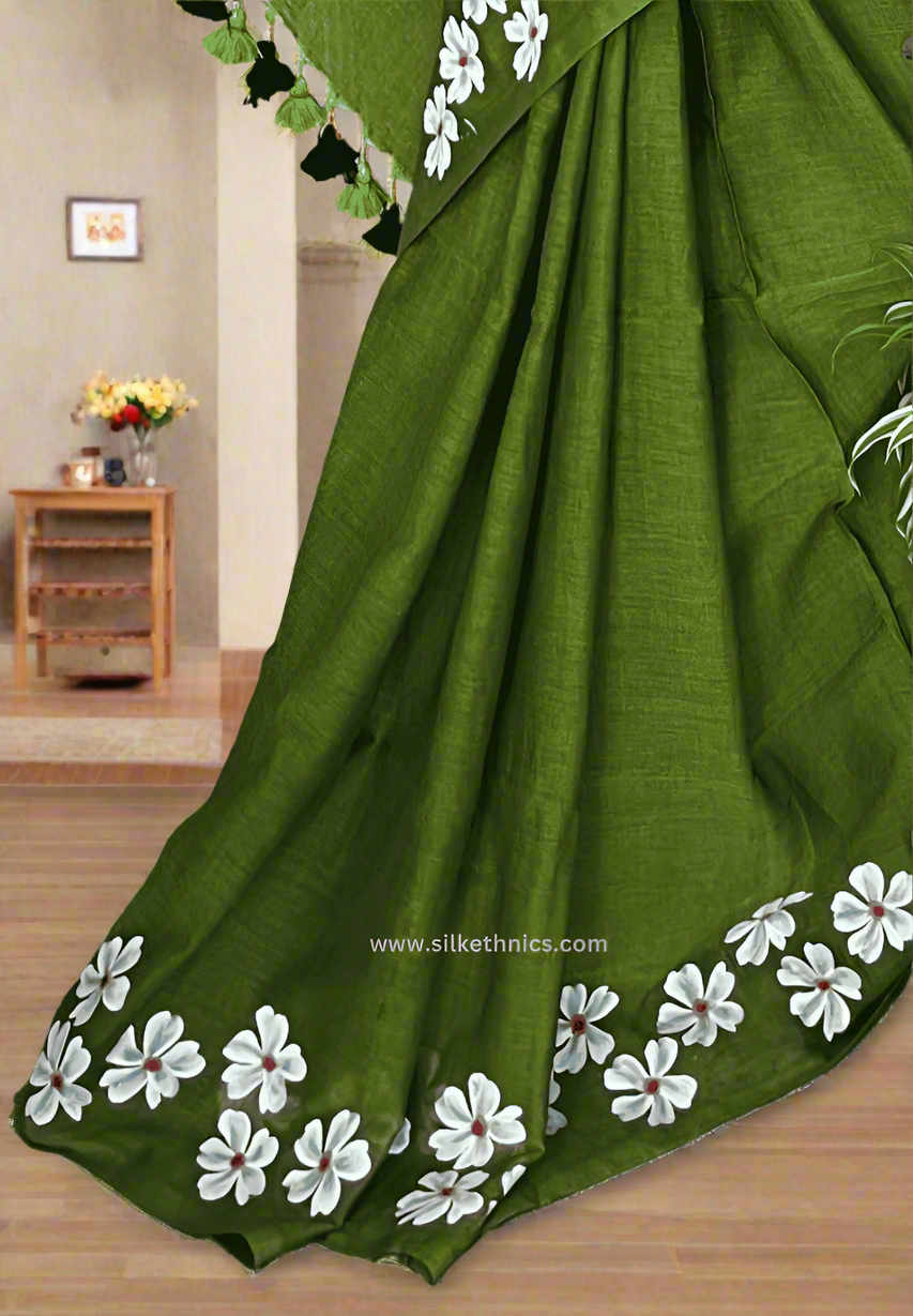 Olive green Swetha mulcotton saree