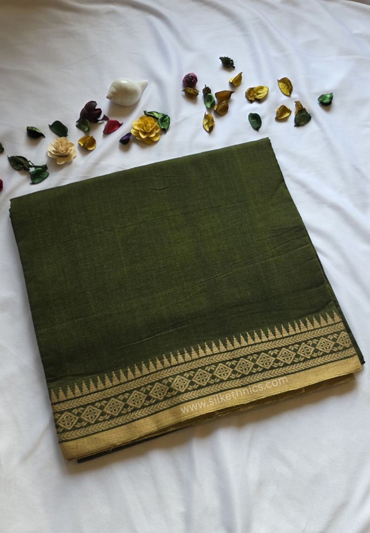 Olive Green Dhaniakhali Handloom Cotton saree