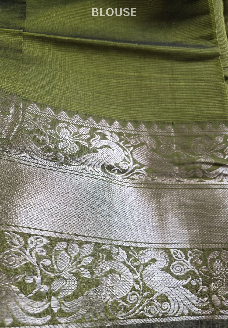 Bright Olive Green pure Mangalagiri silk saree | Alekya Collection