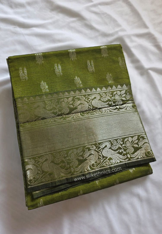 Bright Olive Green pure Mangalagiri silk saree | Alekya Collection