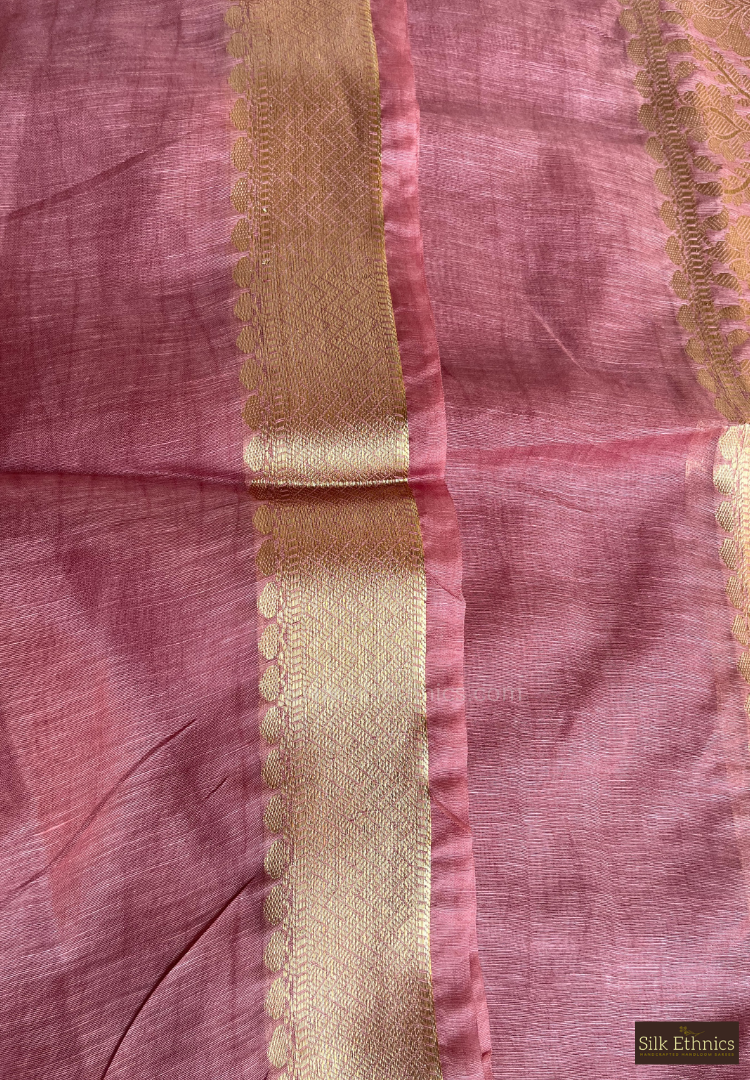 Onion pink Srija Banarasi linen saree