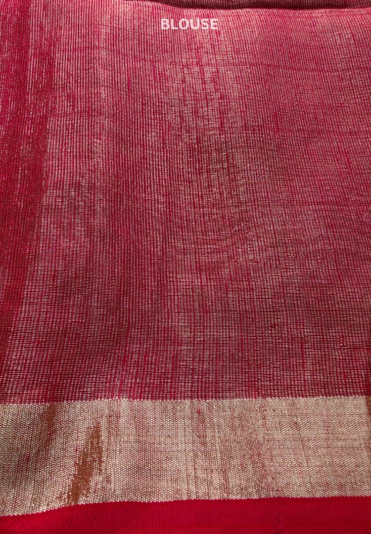 Metallic Orange jamdani weaving Tissue Linen handloom Saree