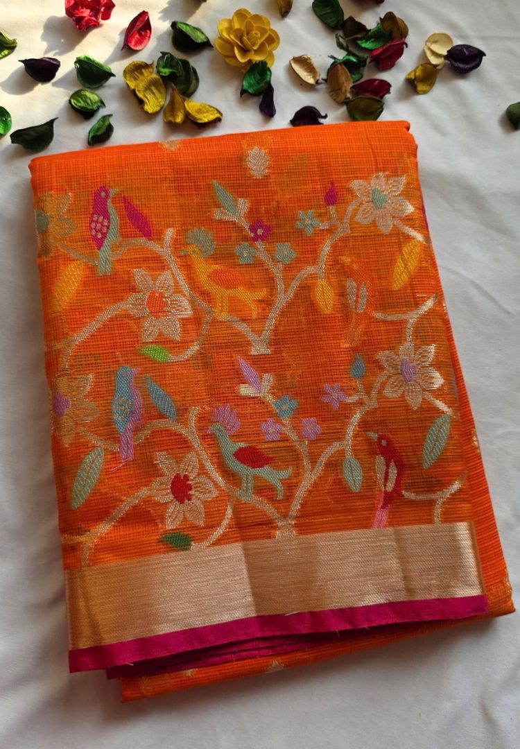 Festive Orange Kota silk zari weaving saree