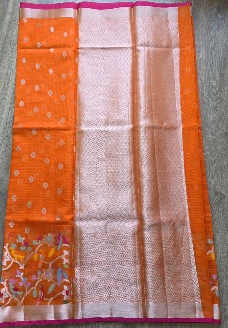 Festive Orange Kota silk zari weaving saree