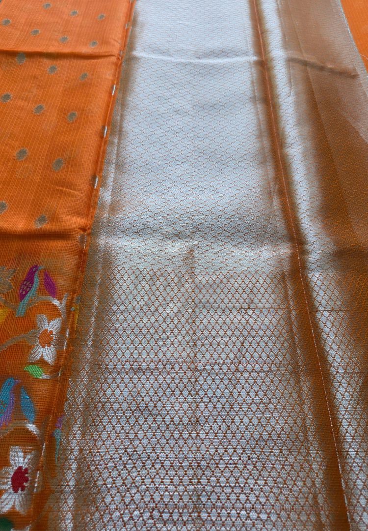 Festive Orange Kota silk zari weaving saree
