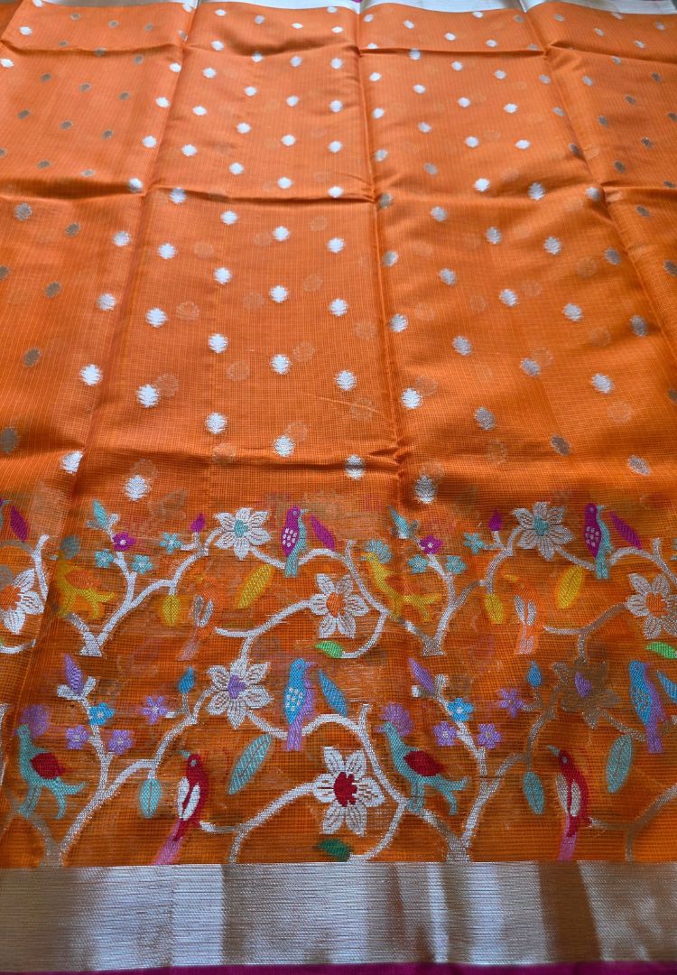 Festive Orange Kota silk zari weaving saree