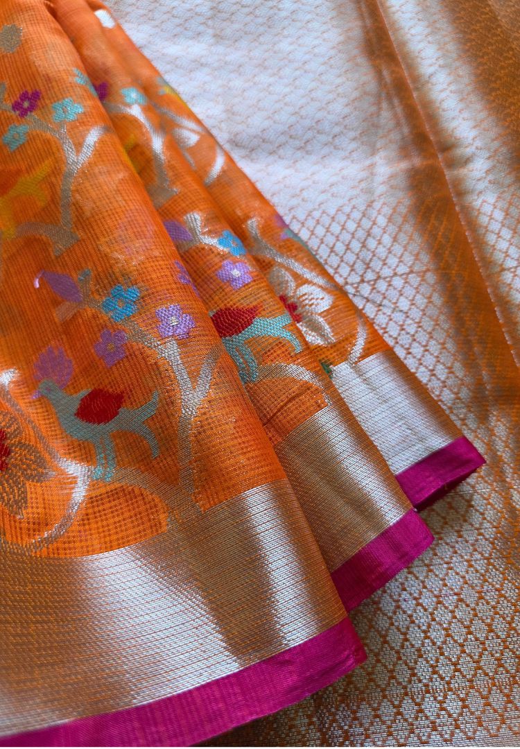 Festive Orange Kota silk zari weaving saree