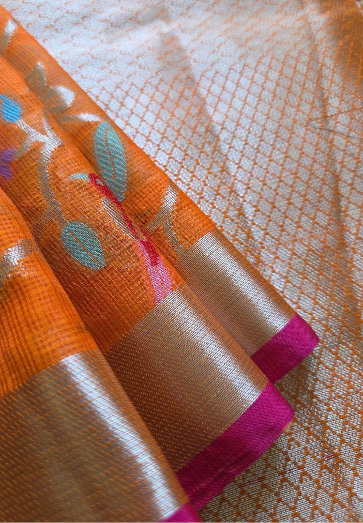 Festive Orange Kota silk zari weaving saree