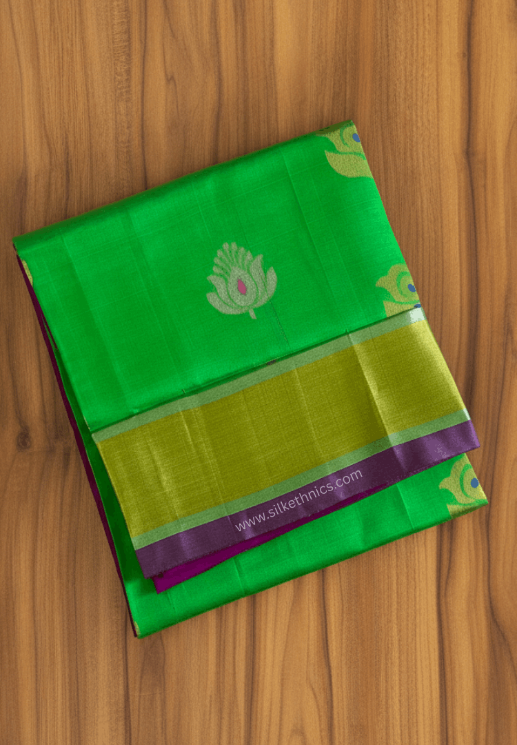 Parrot green pure Mangalagiri silk saree