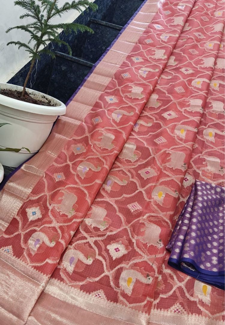 Rose Pink Pichwai zari weaving Kota silk saree
