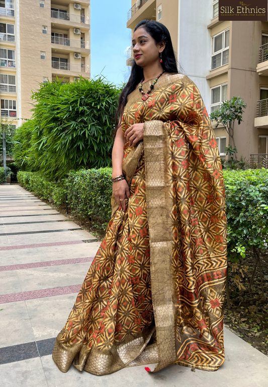 Pastel brown soft silkcotton designer saree