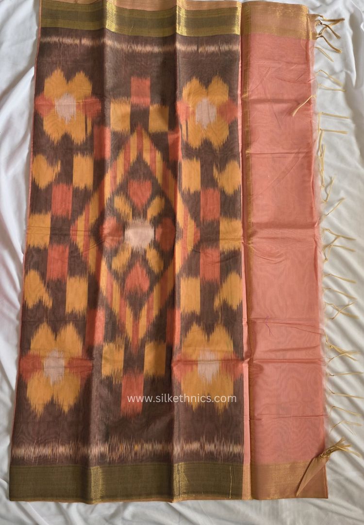 Pastel Peach Pochampally printed silkcotton saree