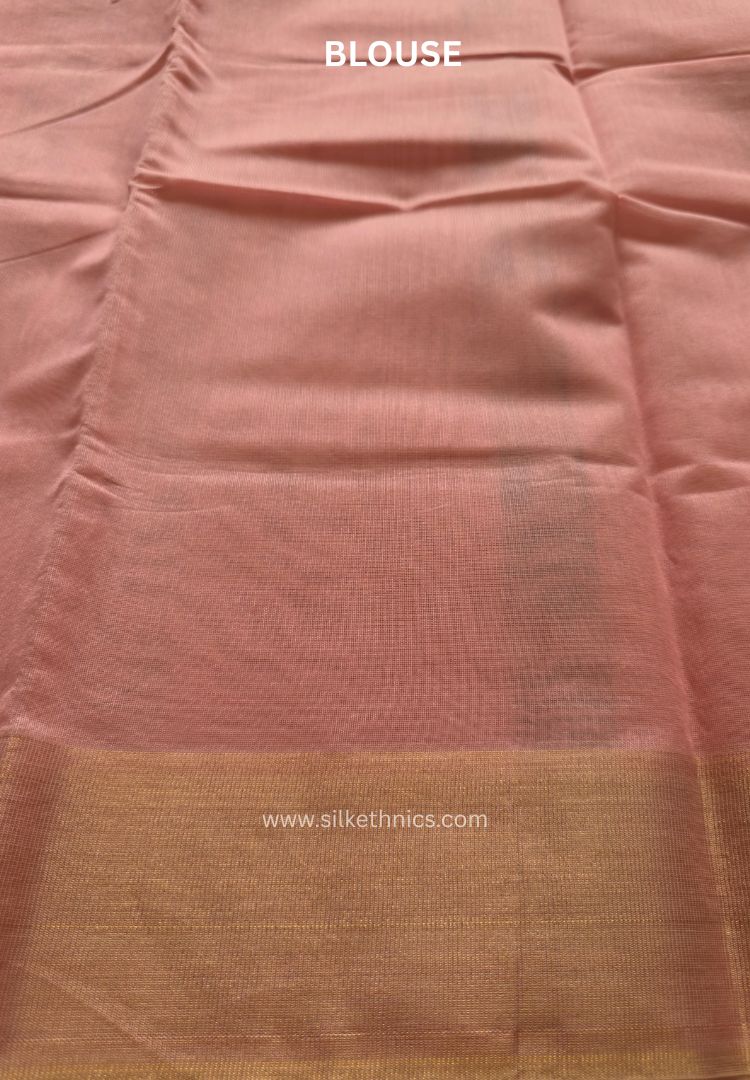 Pastel Peach Pochampally printed silkcotton saree