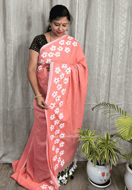 Peach Swetha mulcotton saree