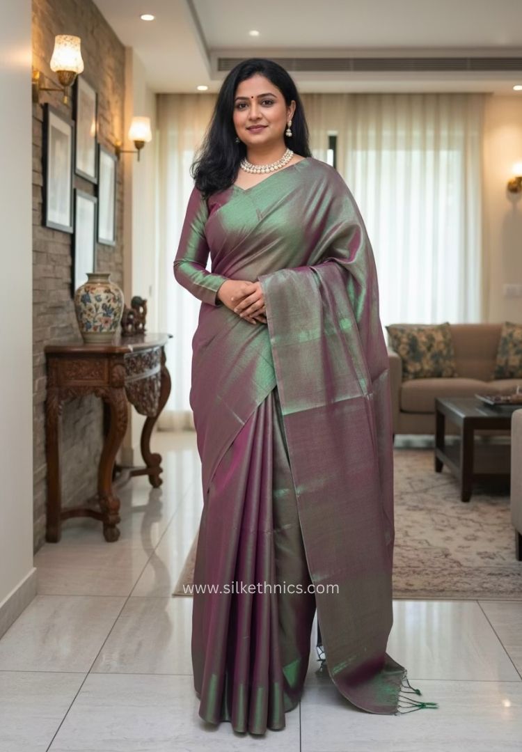 Peacock Green dualtone Raaga handloom tissue saree - Mayurika
