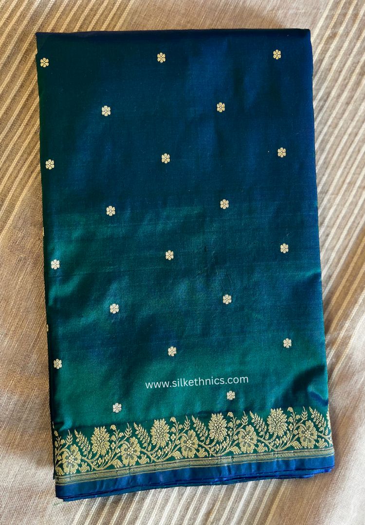 Peacock Blue Green Banarasi Katan silk saree (Silk Mark)