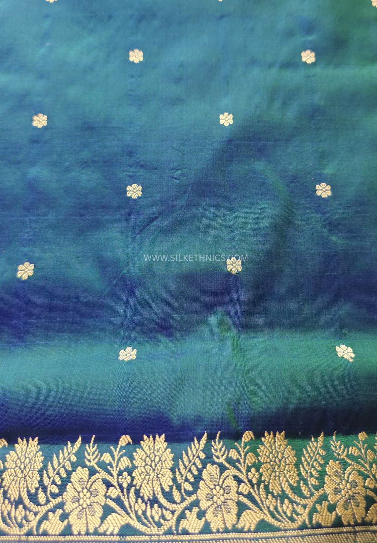 Peacock Blue Green Banarasi Katan silk saree (Silk Mark)