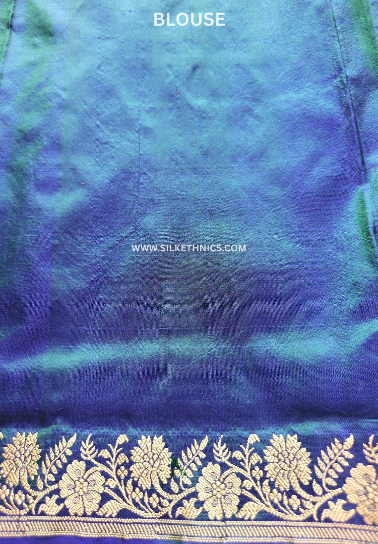 Peacock Blue Green Banarasi Katan silk saree (Silk Mark)