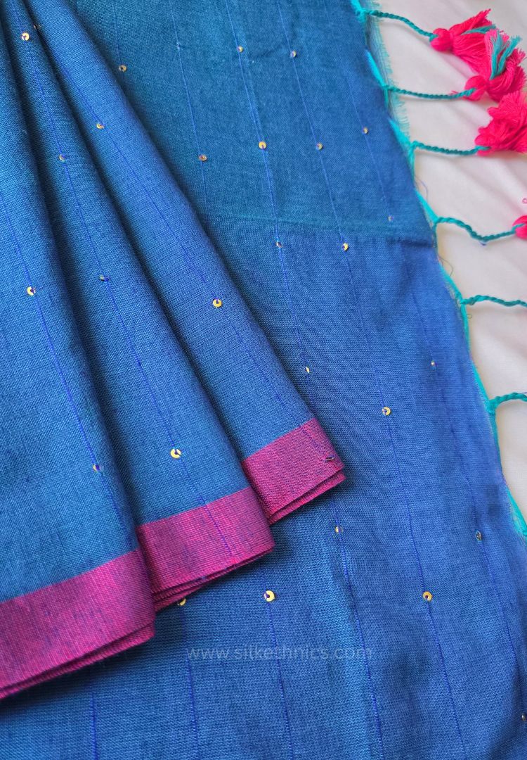 Peacock Blue pure handloom mulcotton Ruhani saree