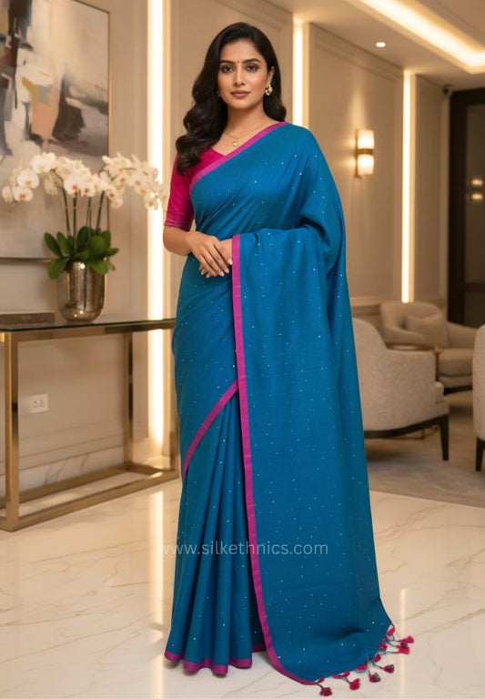 Peacock Blue pure handloom mulcotton Ruhani saree