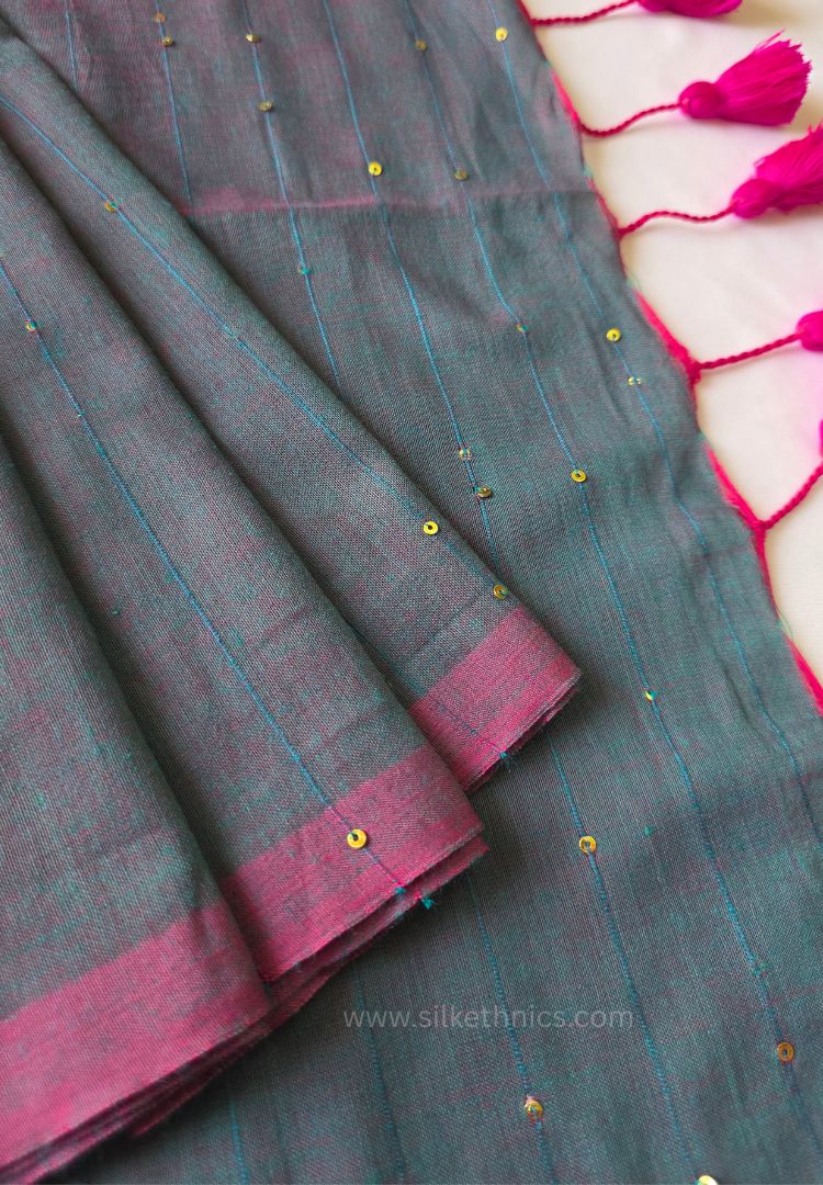 Peacock Mist pure handloom mulcotton Ruhani saree
