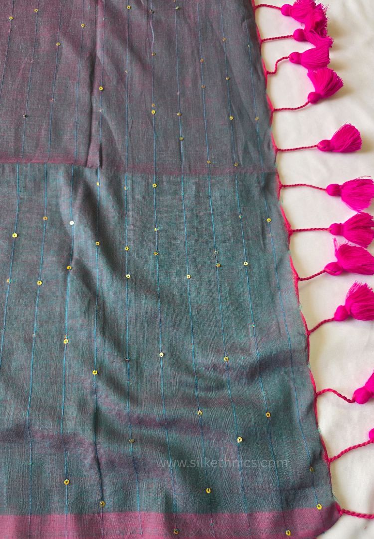 Peacock Mist pure handloom mulcotton Ruhani saree