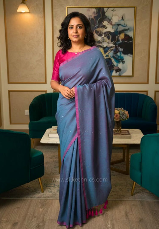 Peacock Mist pure handloom mulcotton Ruhani saree