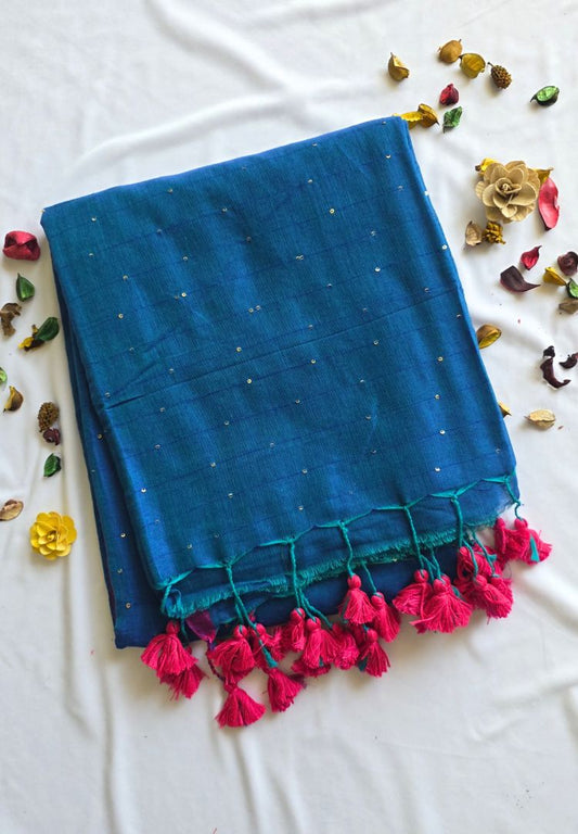 Peacock Blue pure handloom mulcotton Ruhani saree