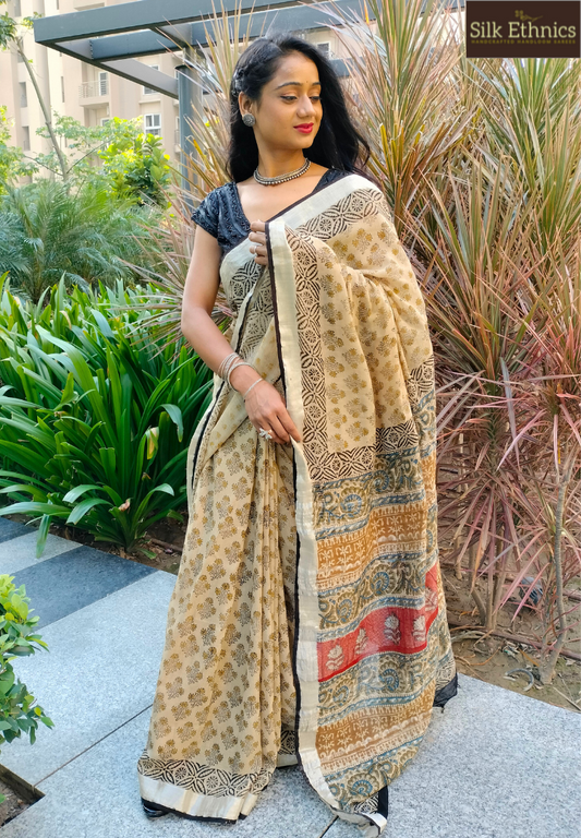 Pastel brown Linen cotton saree