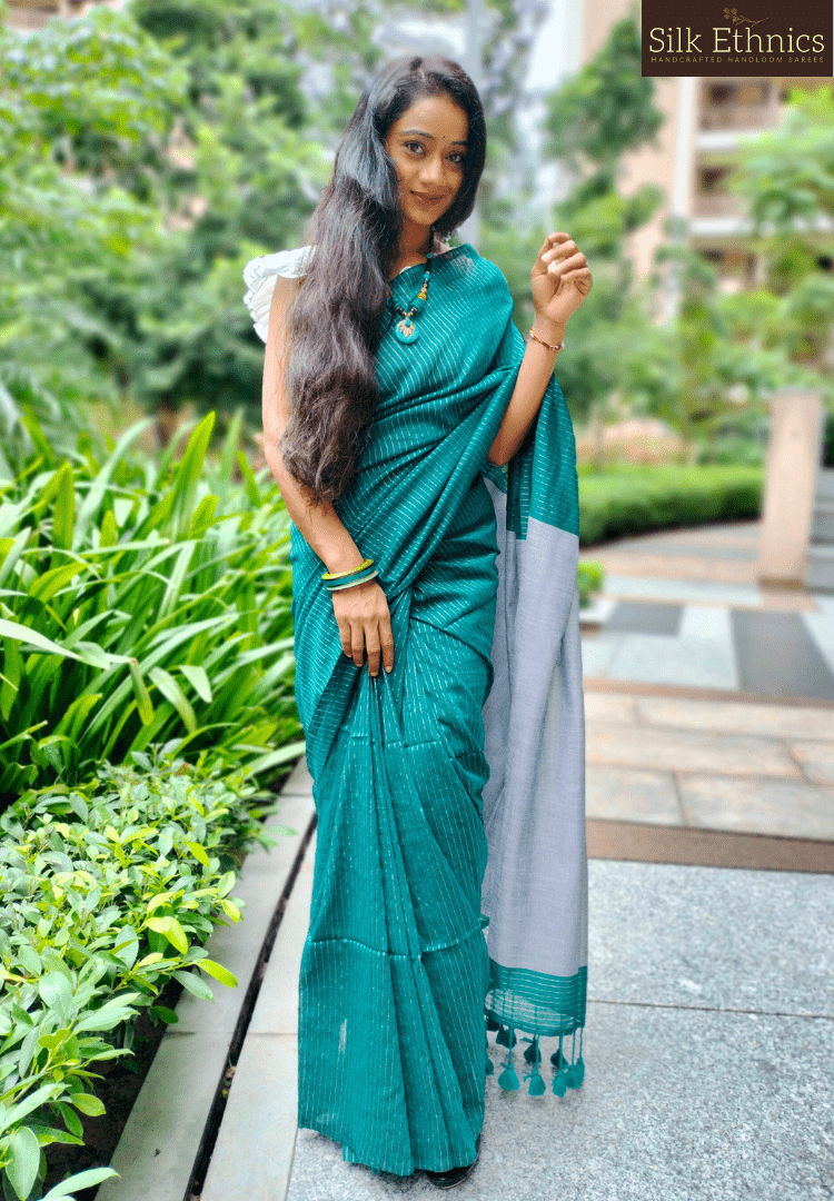 Teal green Anagha handloom saree