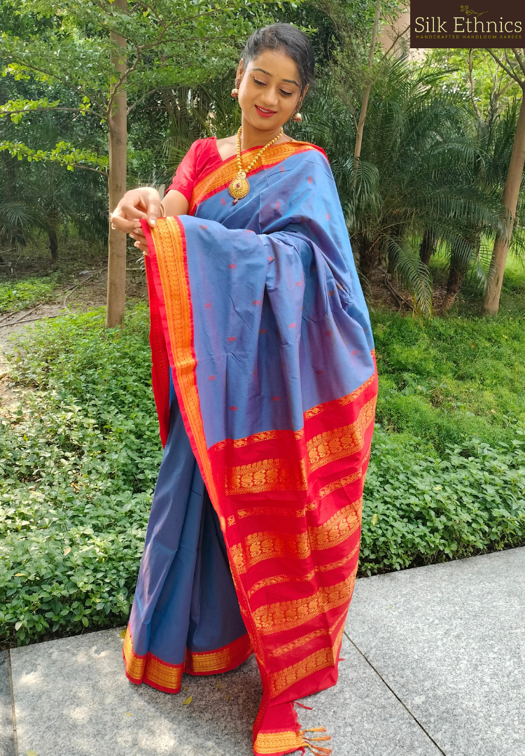 Royal blue South Gadwal silk saree