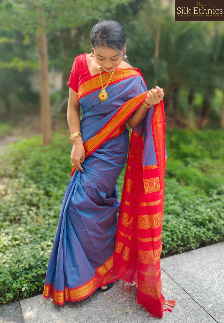 Royal blue South Gadwal silk saree