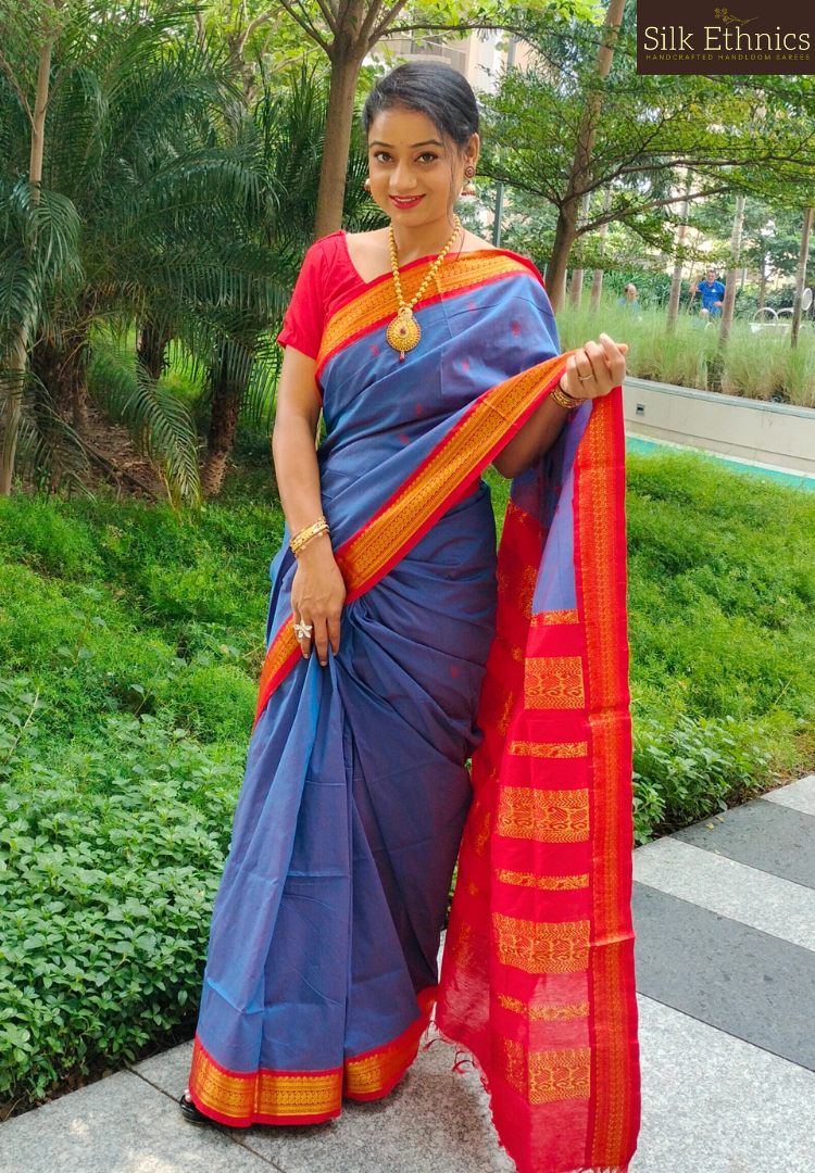 Royal blue South Gadwal silk saree