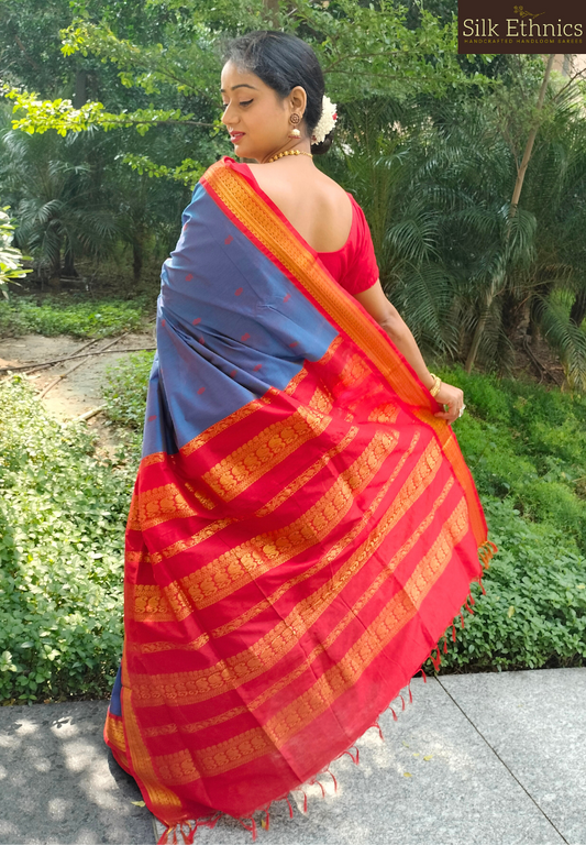 Royal blue South Gadwal silk saree