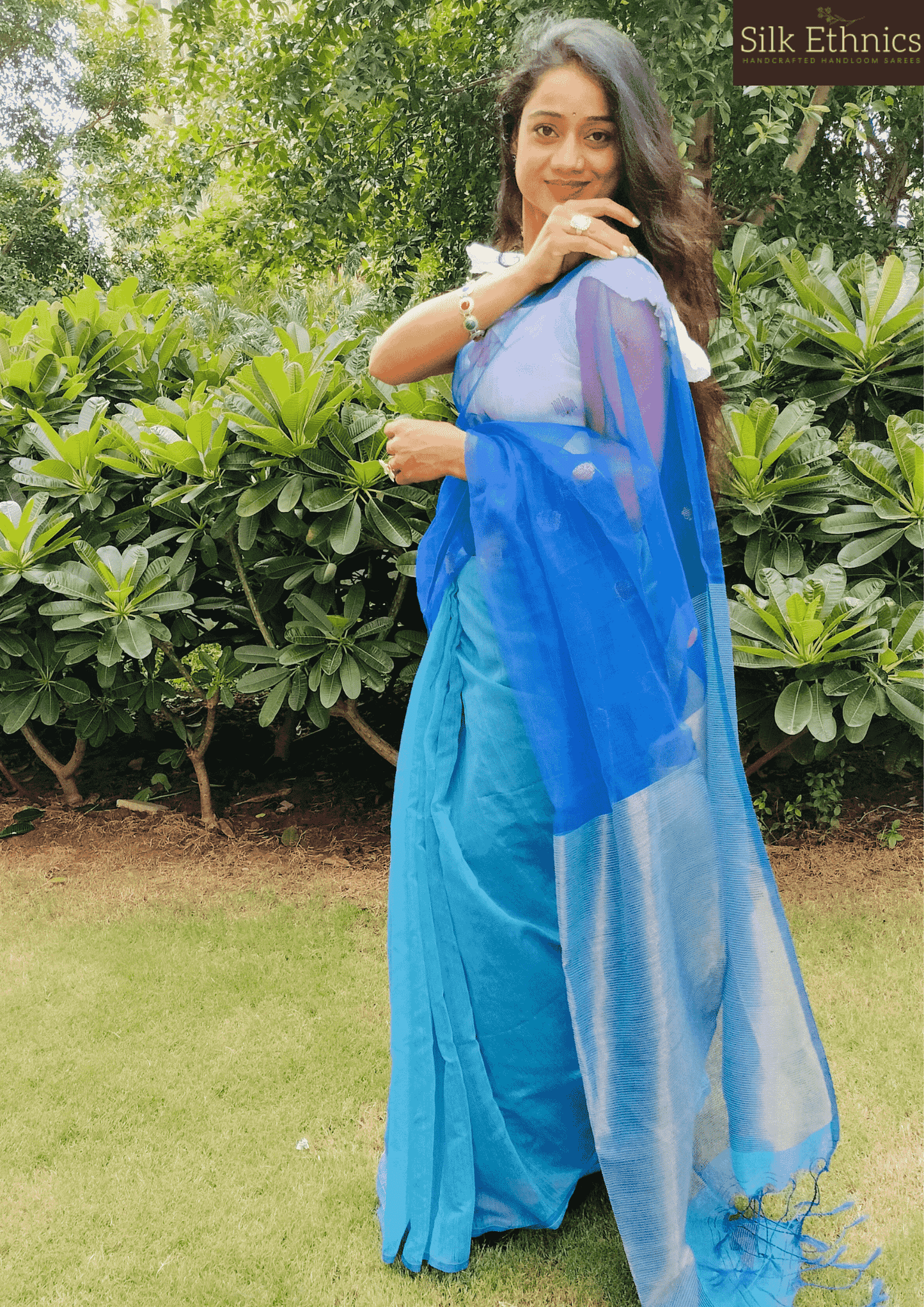 Marine Blue half matka muslin saree