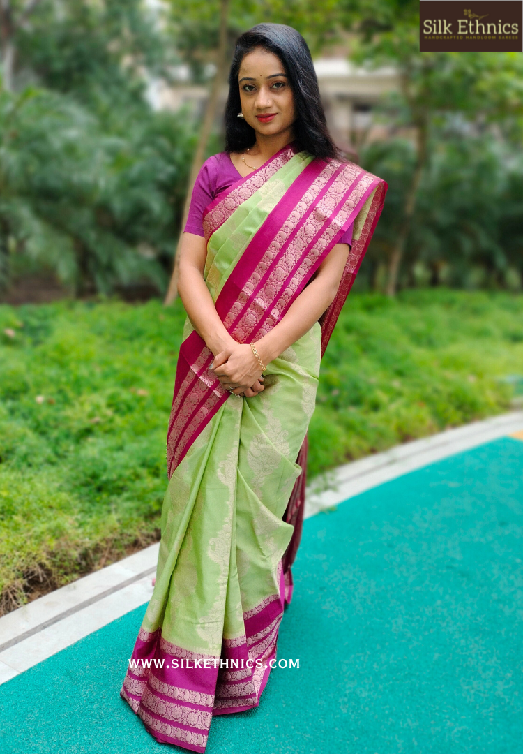 Pista green Banarasi georgette silk saree