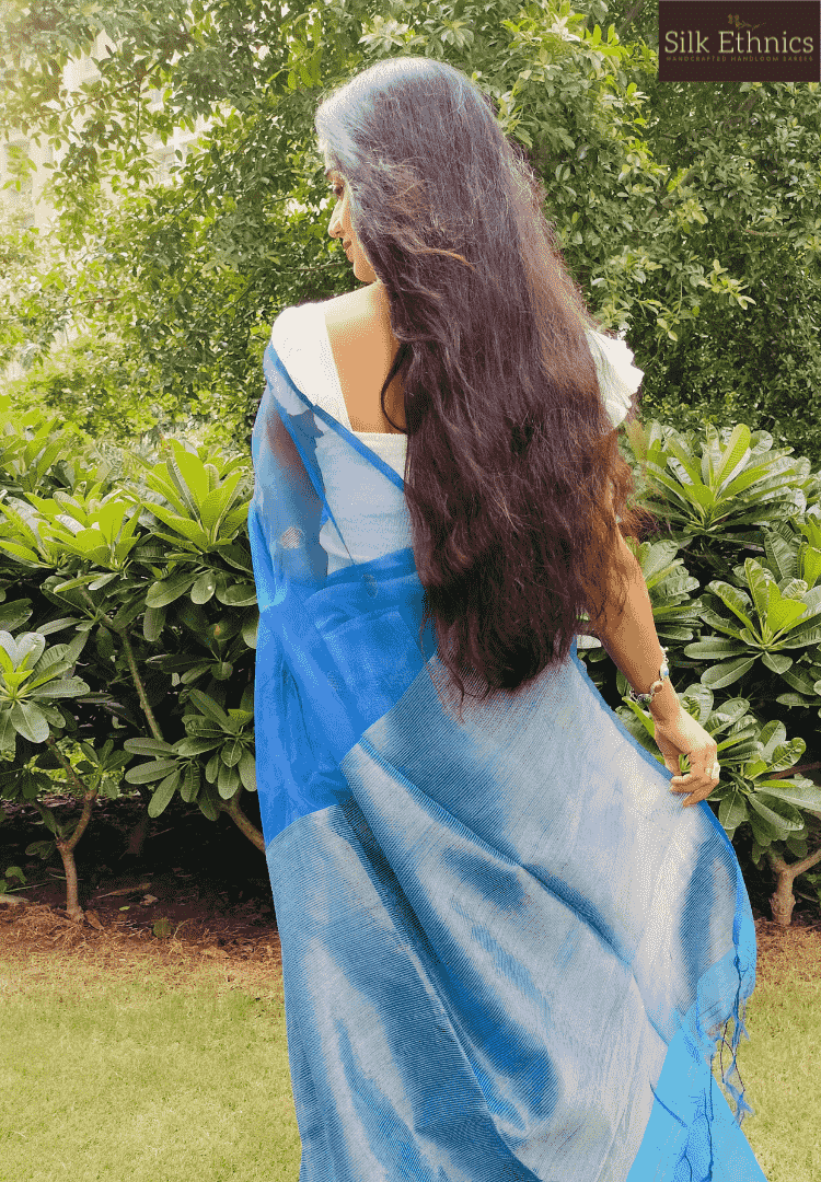 Marine Blue half matka muslin saree