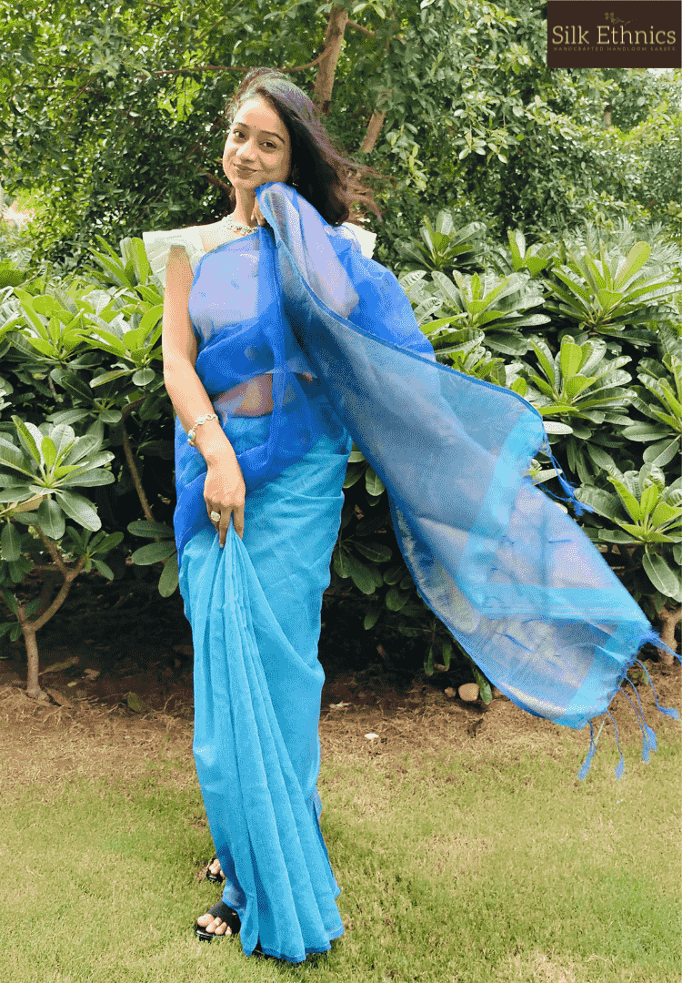 Marine Blue half matka muslin saree