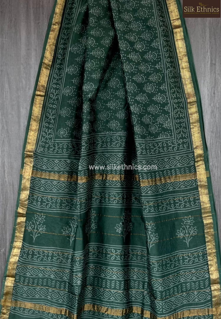 Forest green Maheswari silk saree