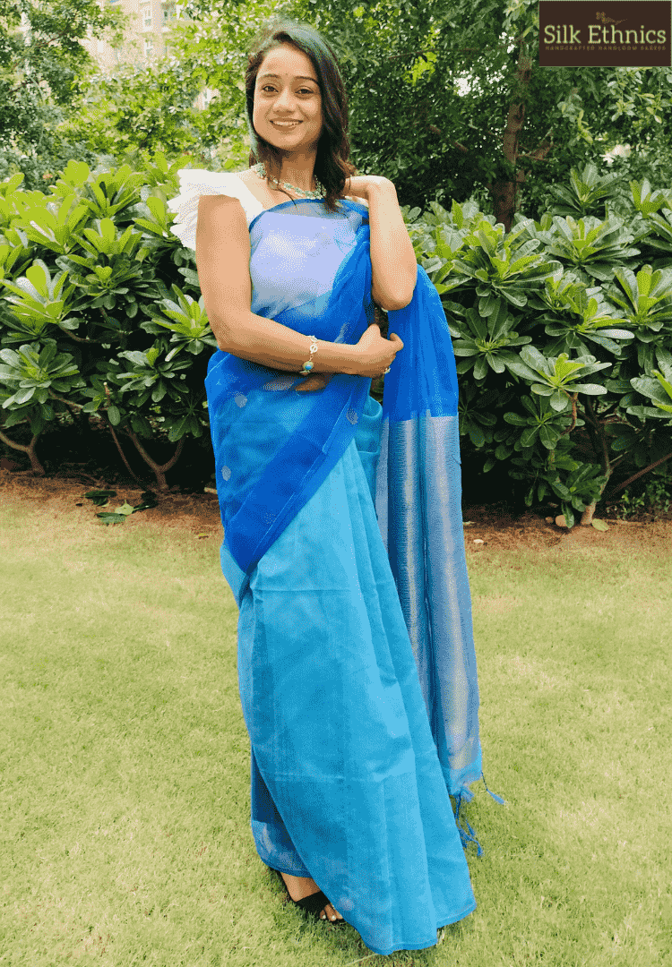 Marine Blue half matka muslin saree