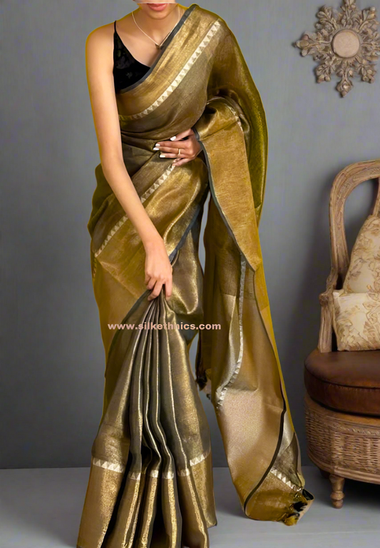 Copper tissue linen saree