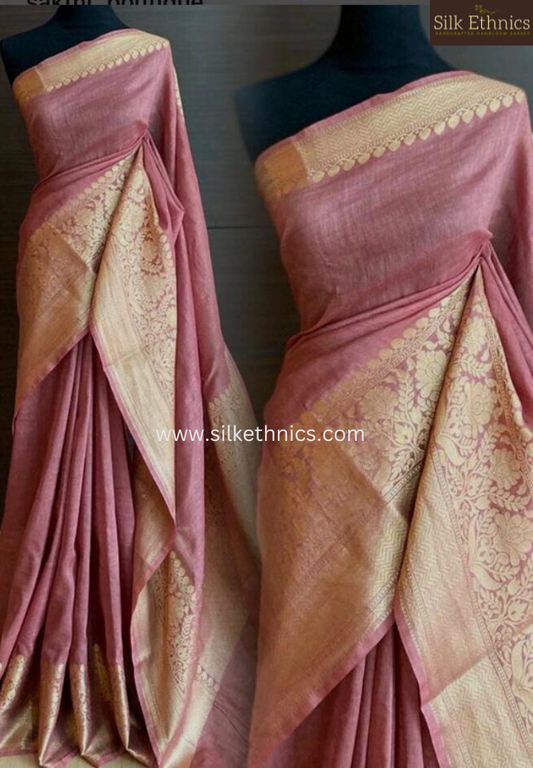 Onion pink Srija Banarasi linen saree