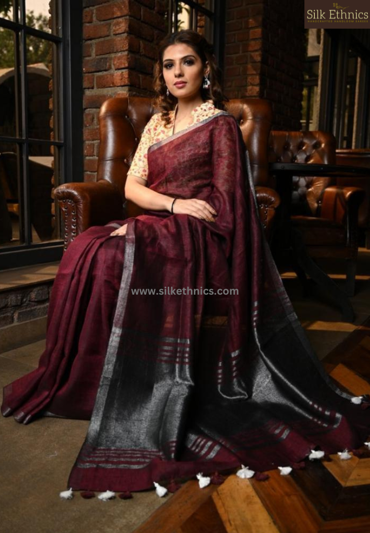 Red Wine Varnika linen saree