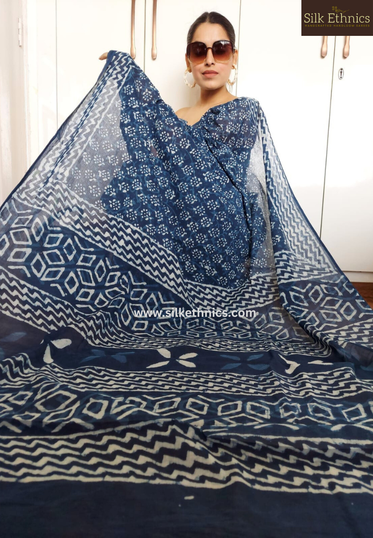 Midnight Indigo mul cotton saree